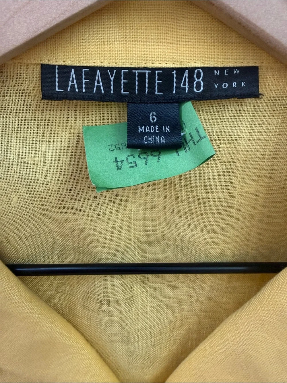 Lafayette 148 100% Linen Pleated Button Down Yellow Collared Blouse Sz 6 *stain - Picture 5 of 10